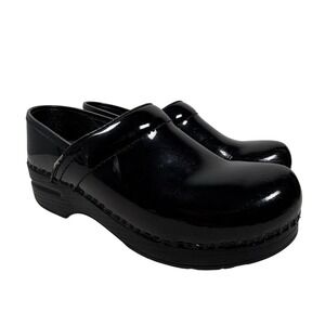 Dansko Womens 6.5 EU 37 Professional Black Patent Leather Clogs Slip On Shoes